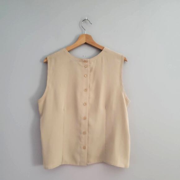Notations Tan Sleeveless Button Up Back Blouse Top L - Picture 2 of 5